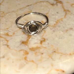 Silver Wire wrapped Ring with Faceted Glass Smokey Black Bead